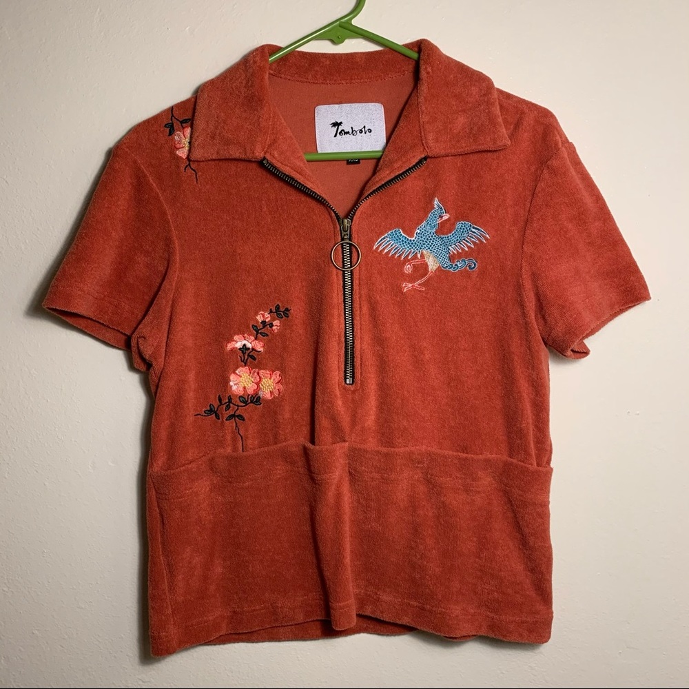 Tombolo red terry cloth cabana shirt